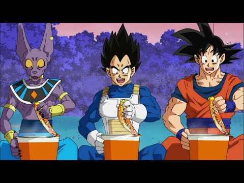 Goku vegeta beerus and whis eats ramen