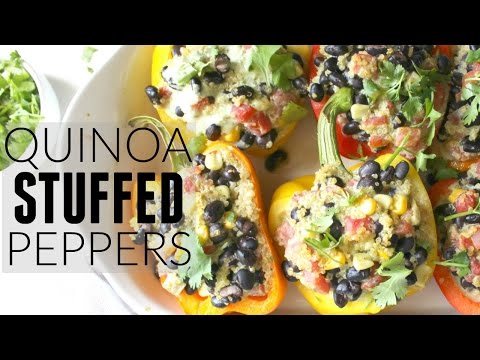 VEGAN QUINOA STUFFED PEPPERS WITH JALAPENO CREAM SAUCE | This Savory Vegan