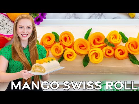 Easy Mango Swiss Roll Cake | with Mascarpone Whipped Cream &amp; Mango Roses!