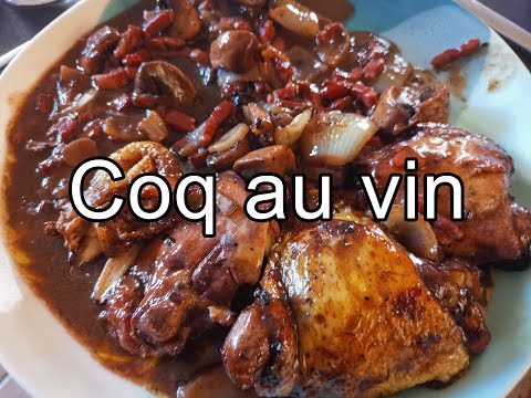 coq au vin - french style Forestier chicken in red wine sauce