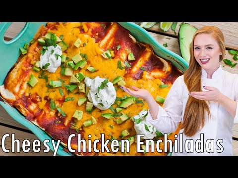 The Best Chicken Enchiladas Recipe!! With CHEESE, Juicy Chicken &amp; Red Taco Sauce